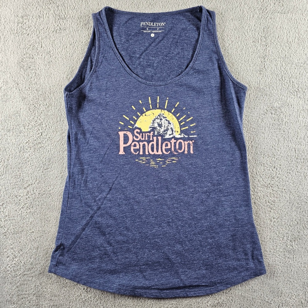 Pendleton Womens Surf Graphic Tank Top Blue Heathered Scoop Neck Small